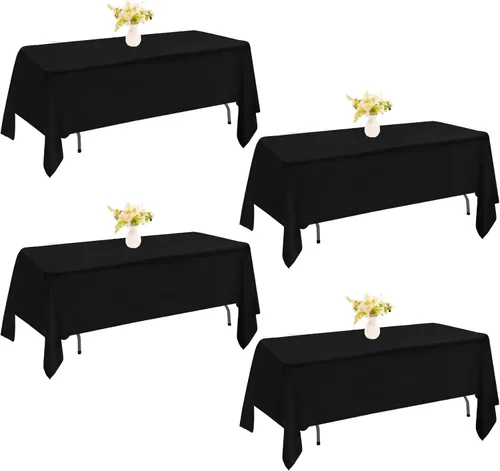 Miniatura 54 de Paquete de 4 manteles rectangulares de poliéster lavables de 60 x 102 pulgadas, color blanco, para mesas de comedor, bodas, bufés, fiestas