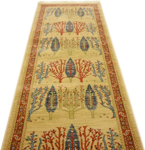 Miniatura 7 de Unique Loom Fars Collection - Alfombra moderna de diseño botánico inspirado en tribal, 2 pies 7 pulgadas x 10 pies 0 pulgadas, bronceado/rojo