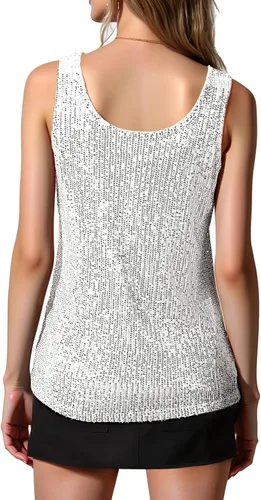Miniatura 6 de Tops de Lentejuelas para Mujeres Sin Mangas Cuello Pronunciado Brillantes con Destellos Camisetas Sin Mangas Sexy para Fiestas Camiseta Base Sin