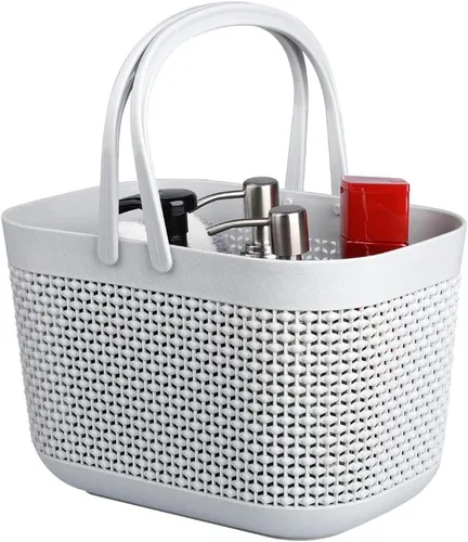 Miniatura 5 de UUJOLY Cestas de almacenamiento de plástico con asas, organizador de cubos de ducha para baño y cocina, color beige