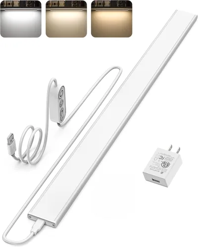 Miniatura 9 de ASOKO Iluminación LED para debajo de gabinete, 3 colores cambiantes (2700K, 4000K, 6000K), 14.5 pulgadas enchufe USB para debajo del escritorio, luz