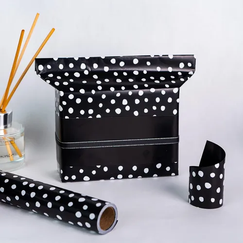 Miniatura 4 de WRAPAHOLIC Papel de regalo reversible, mini rollo, 17 pulgadas x 33 pies, diseño de lunares negros y delicados para cumpleaños, vacaciones, bodas