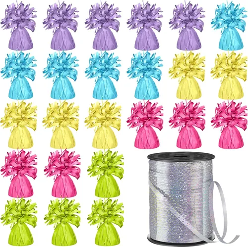 Miniatura 15 de Yunsailing 25 globos metálicos pesados con cinta iridiscente de 500 yardas, anclajes de soporte de globos de 5.3 onzas para globos de helio, Negro
