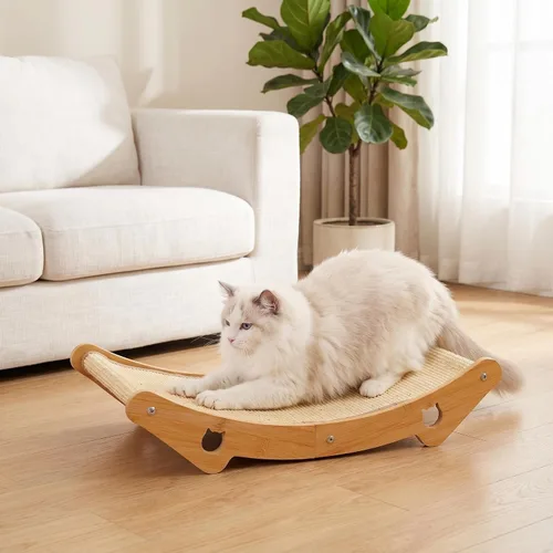 Miniatura 5 de Cama rascador de sisal para gatos de interior, poste rascador, almohadilla, tablero, hamaca de madera maciza para gatos, 23.6 x 13.8 x 5.1 pulgadas