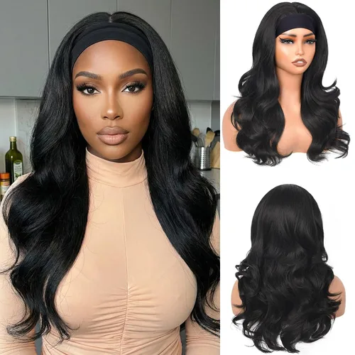 Miniatura 18 de Peluca de Diadema Ondulada Onda Corporal Suelta Sin Pegamento Cabello Sintético para Mujeres Negras Sin Encaje Frontal Pelucas de Diadema Densidad