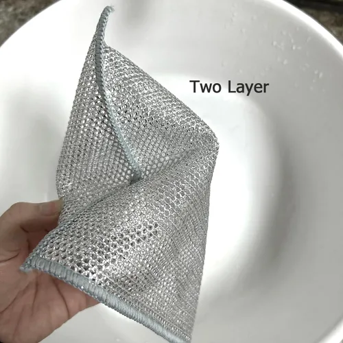 Miniatura 4 de 5 paños de limpieza de alambre de acero inoxidable de doble capa para cocina No raya, secado rápido, alambre metálico, 7.9x7.9 in, dos capas