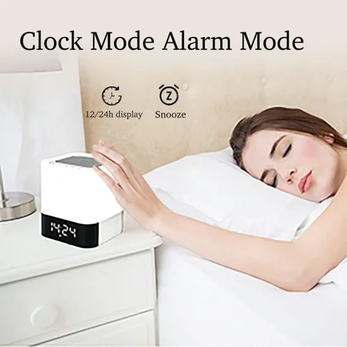Miniatura 4 de Altavoz Bluetooth con luces nocturnas, reloj despertador inalámbrico Bluetooth, lámpara de noche con sensor táctil, luces nocturnas que cambian