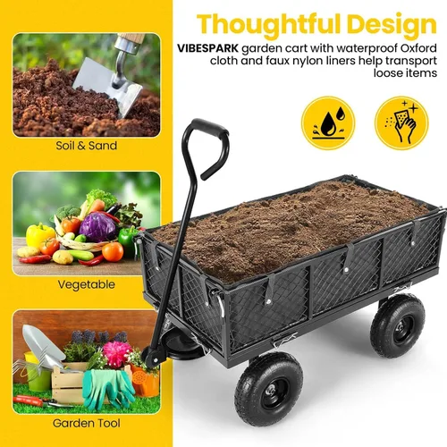 Miniatura 10 de Carrito de jardín, carrito de jardín de acero de malla de servicio pesado de 880 libras de capacidad con lados removibles para convertir
