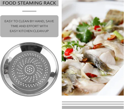 Miniatura 8 de Yardwe Plato para cocinar al vapor de acero inoxidable con agujeros, estante de 13.4 in para cocinar, perfecto para albóndigas, tamales y verduras