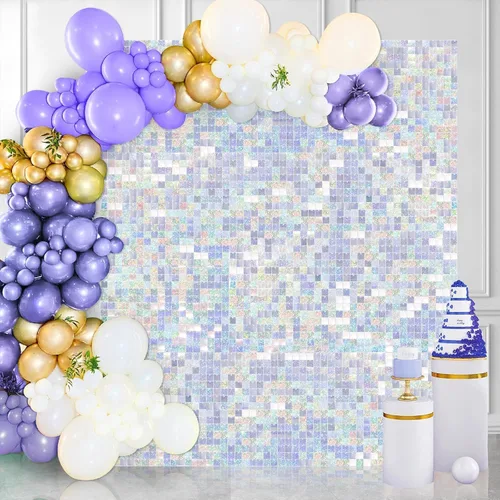 Miniatura 34 de 12 paneles cuadrados de lentejuelas brillantes para pared color azul claro (Baby Blue) telón de fondo decorativo para fiestas de bodas