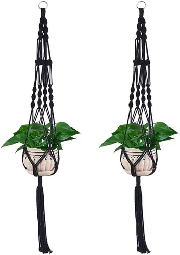 Vpang Paquete de 2 colgadores coloridos de macramé de algodón, cesta colgante para macetas para interiores y exteriores, decoración bohemia para el