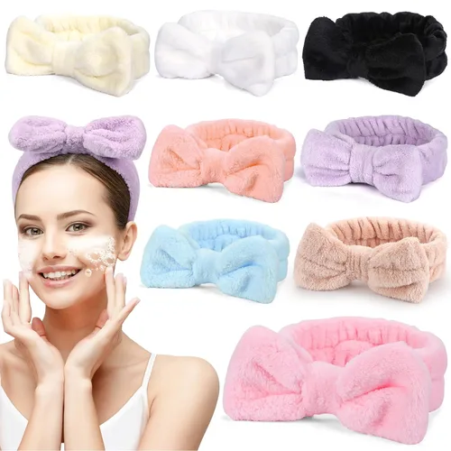UMIKU Paquete de 8 diademas faciales para mujeres - Suaves en polar de coral, cosméticas y para el cuidado de la piel, envolturas para el cabello,