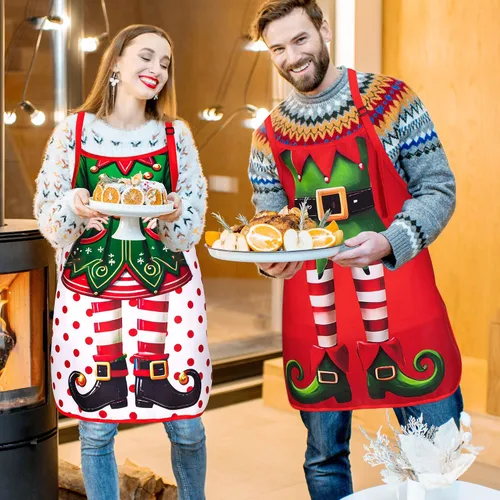 Miniatura 3 de 90shine 4 piezas de delantales de Navidad para mujeres: delantal de cocina para hornear y cocinar, accesorios de disfraz para adultos, decoraciones