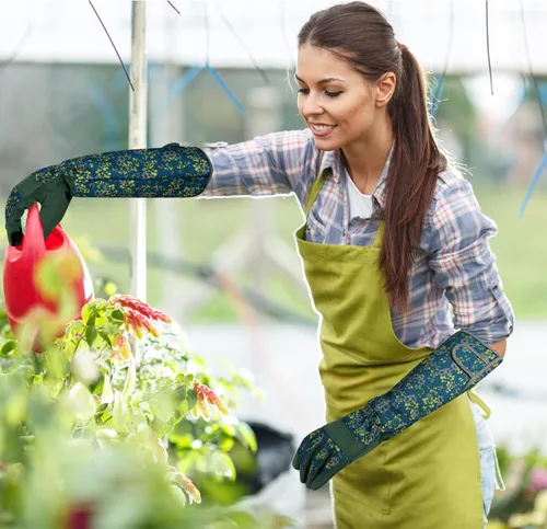 Miniatura 7 de Guantes largos de jardinería para mujer, guantes de cuero a prueba de espinas, guantes de trabajo transpirables para mujeres, patio, exteriores
