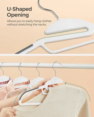Miniatura 3 de SONGMICS Paquete de 50 percheros, perchas de plástico resistentes para trajes, apertura en forma de S, ahorro de espacio, gancho giratorio de 360º