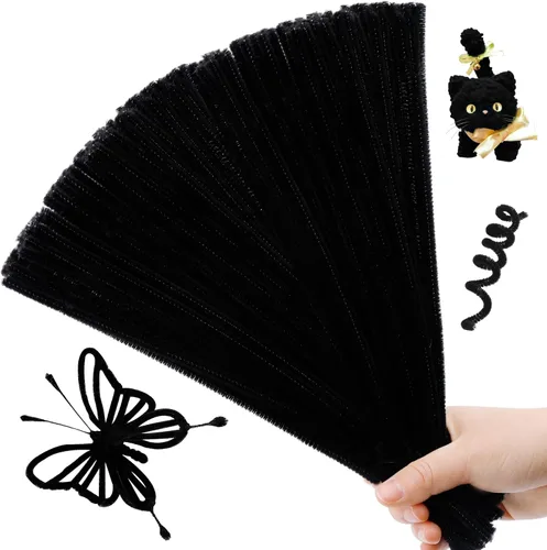 Hssugi Limpiapipas, 100 unidades de limpiapipas negras para el cabello, limpiadores de tuberías, suministros de manualidades, palos peludos a granel