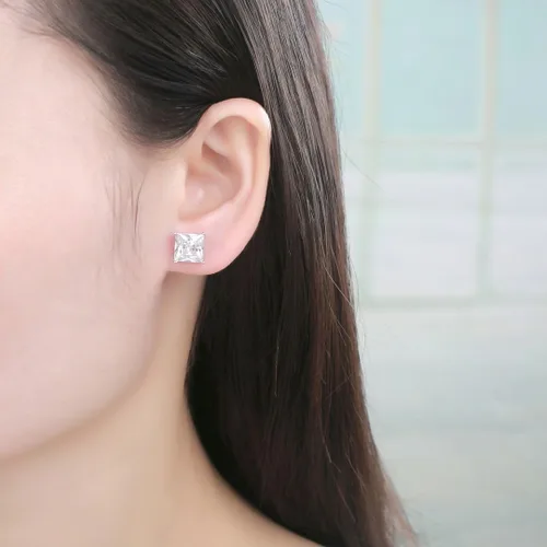 Miniatura 2 de Adabele Pendientes auténticos de plata de ley hipoalergénicos de 3mm-8mm con circonita cúbica imitación de diamante en corte princesa, libres