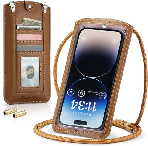 Miniatura 13 de Bolso cruzado pequeño para teléfono celular para mujeres y hombres, mini bolso de hombro de cuero con tarjetero y ranura para collar, cordón
