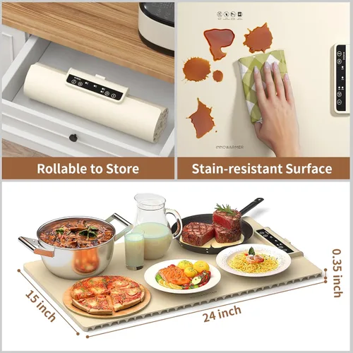 Miniatura 6 de Esterilla de Calentamiento de Alimentos Eléctrica: Calentador de Alimentos de Silicona para Fiestas y Buffet, Almohadillas de Calentamiento Rápido