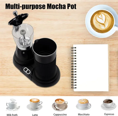 Miniatura 4 de Máquina de café expreso con espumador de leche, olla eléctrica de moka 2 en 1, máquina de café expreso de aluminio con un solo toque, espuma de Negro