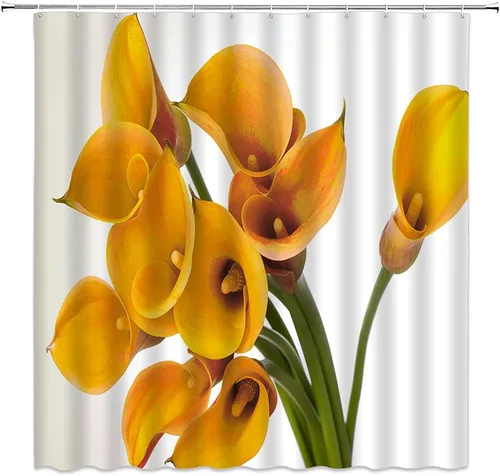 Miniatura 6 de Cortina de ducha de flores naranjas, naranja quemado, lirio de cala, floral, hermoso, romántico, primavera, plantas creativas, tela de poliéster