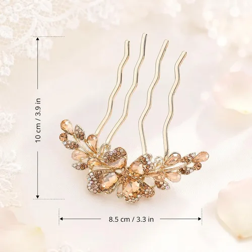 Miniatura 2 de LOGOFUN Peine lateral de cristal Peine de pelo con diamantes de imitación Peine de pelo de novia updo lateral Peine nupcial 4 puntas para mujeres