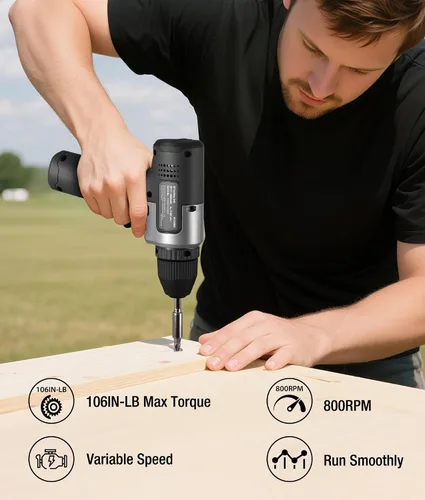 Miniatura 3 de WORKPRO Juego de taladro inalámbrico de 8 V, taladro eléctrico de 2 Ah con portabrocas sin llave de 3/8 pulgadas, 15 puntas, carga tipo C, LED