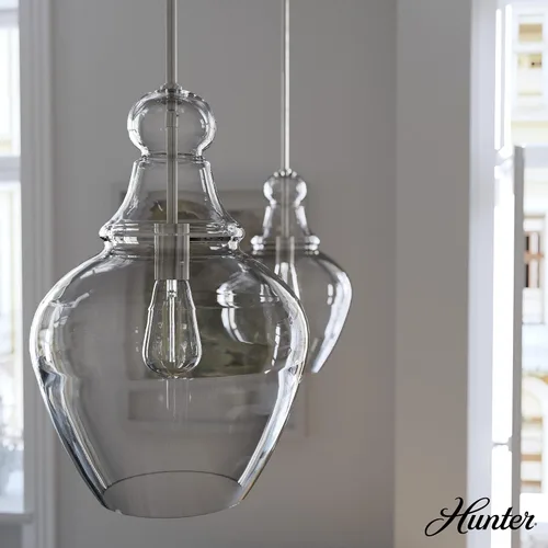 Miniatura 3 de Hunter - Maple Park 1 luz níquel cepillado, luz colgante de tamaño mediano, regulable, estilo casual, forma de campana, para dormitorios, cocinas