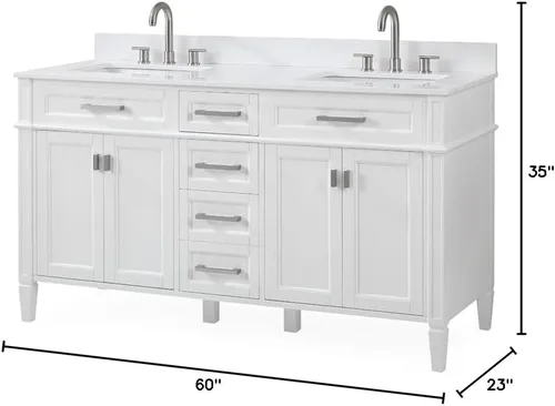 60 pulgadas Durand moderno doble fregadero estilo tocador de baño (blanco)
