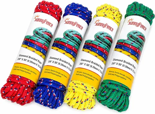 Cuerda resistente de polipropileno trenzado de diamante de 3/8 pulgadas, 200 pies / 200.1 ft, (4 paquetes de 3/8 pulgadas x 50 pies), cuerda
