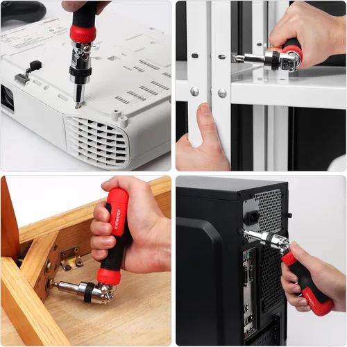 Miniatura 7 de SHARDEN Destornillador de trinquete 13 en 1 Destornillador multibit todo en uno Juego de destornilladores con Phillips, cabeza plana, seguridad Rojo