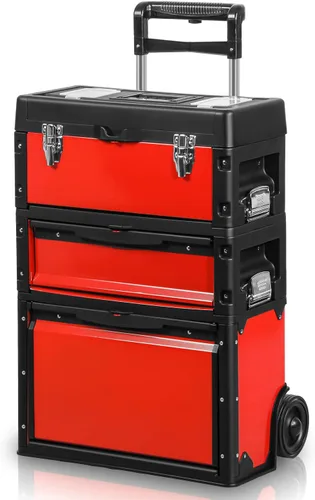 Miniatura 10 de Auto Dynasty Caja de herramientas apilable de 3 niveles, caja de herramientas rodante 3 en 1 de 19.5 pulgadas con ruedas, organizador de caja