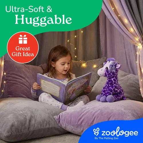 Miniatura 9 de The Petting Zoo Peluche de jirafa morada, animales del zoológico de Lash'z, juguete de peluche de jirafa de 12 pulgadas