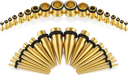 Miniatura 25 de vcmart 14G-00G - Kit de estiramiento de 36 piezas de calibre de oído, tapones cónicos, ojales, acero de grado de implante