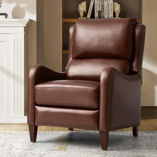 Miniatura 20 de HULALA HOME Silla Reclinable de Cuero Genuino, Sillón Reclinable Moderno de Empuje hacia Atrás con Asiento Grueso, Respaldo y Reposapiés, Decoración