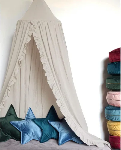 Miniatura 3 de Dosel de Cama con Volantes Rincón de Lectura Tienda de Juego para Niños Boho Red Colgante Decoración de Cuarto de Juegos (Beige)