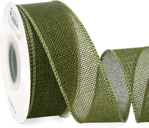 Miniatura 20 de Ribbli - Cinta de arpillera verde esmeralda con alambre, 1 – 1/2 Pulgadas x 10 Yardas, cinta con borde alámbrico para arco grande, corona