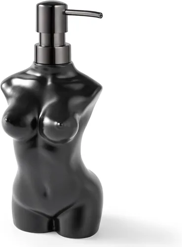 Dispensador de jabón de cerámica, dispensador de líquido de loción de manos, recargable para decoración de cocina y baño (negro)