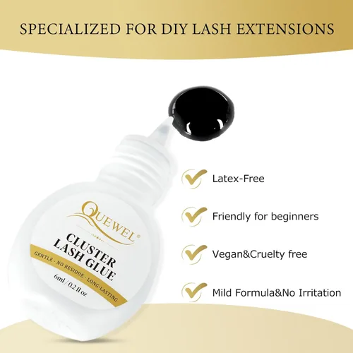 Miniatura 9 de QUEWEL Pegamento de pestañas en racimo 6ml, pegamento para pestañas en racimo negro, pegamento de pestañas de larga duración para extensiones