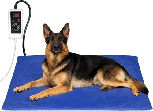 Miniatura 12 de RIOGOO Almohadilla térmica para mascotas, almohadilla térmica eléctrica para perros y gatos con temporizador, manta térmica para perros con 6 Azul