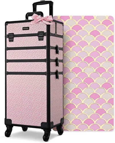 Miniatura 56 de BYOOTIQUE estuche rodante para maquillaje 4 en 1, con cerradura, maletín tipo trolley para cosméticos, con 4 ruedas extraíbles, organizador de viaje