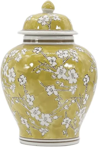Miniatura 12 de Galt International Tarro chinoiserie de grúa floral azul y blanco de 12 pulgadas con tapa, tarro de jengibre, almacenamiento de té, decorativo