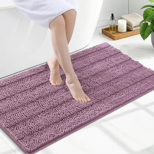 Miniatura 215 de Grandaily Alfombras de baño de felpilla a rayas de 24 x 16 pulgadas, extra gruesas y suaves, absorbentes, parte trasera de goma, alfombra de ducha
