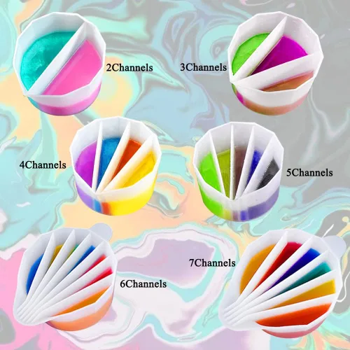 Miniatura 2 de FineGood - 6 tazas divididas de silicona, tazas divididas de 2/7 para verter pintura, tazas de mezcla de resina reutilizables, vasos divisores