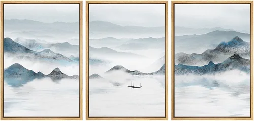 Miniatura 100 de NWT Lienzo enmarcado para pared, juego de arte en acuarela pastel, bosque de montaña oscura, naturaleza silvestre, ilustraciones de arte moderno