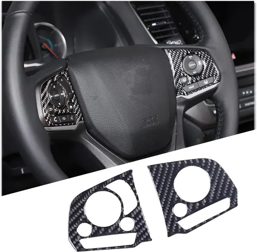 Cubierta de botón interior de volante de automóvil de fibra de carbono real suave 3D, kit de decoración compatible con Honda Pilot 2019-2022, Negro