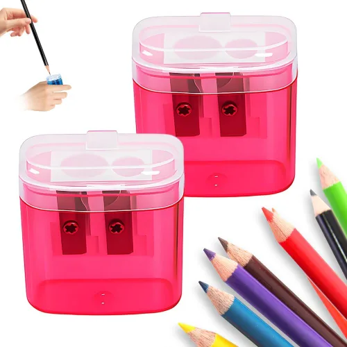 Miniatura 10 de Sacapuntas con tapa, sacapuntas manual de mano de doble agujeros para lápices estándar y jumbo, sacapuntas compacto y lindo para niños, adultos
