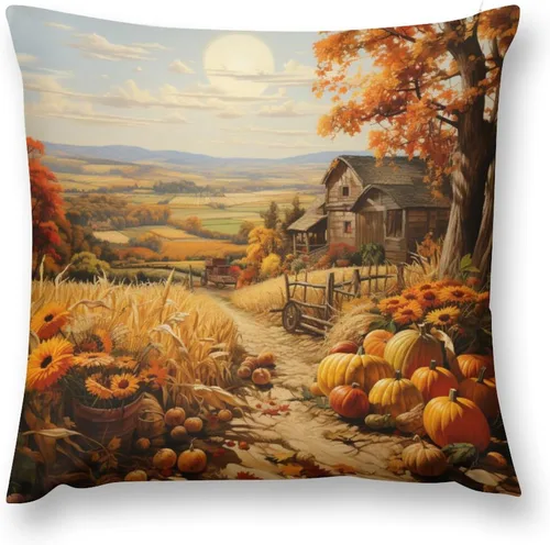 Miniatura 2 de Fundas de almohada decorativas cuadradas de terciopelo con diseño de paisaje, campo, otoño, otoño, 12 x 12 pulgadas, para Acción de Gracias