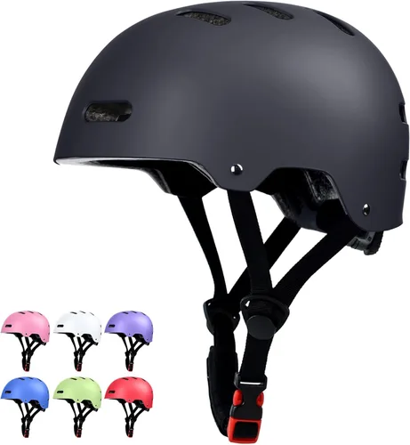 Casco de patineta y bicicleta para adultos, mujeres, hombres, jóvenes y niños (2-3-5-8-14+ años, niños y niñas) - Casco ajustable multideporte Negro