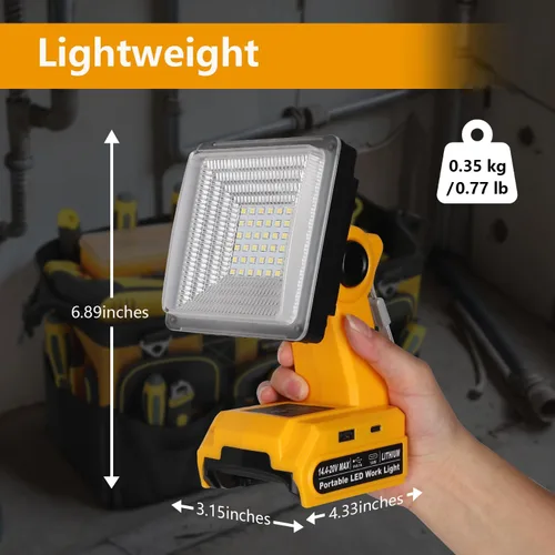 Miniatura 6 de DTEZTECH Luz de trabajo LED para batería Dewalt de 20 V máximo, luz de inundación portátil inalámbrica de 25 W 1500 LM con cabezal giratorio de 90°